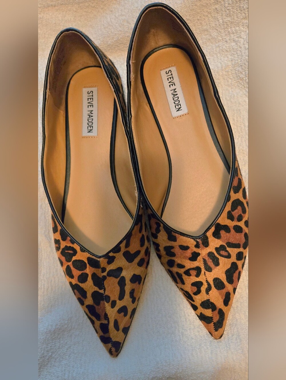 Steve Madden Leopard-Print Pointed Flats in Tan and Black
